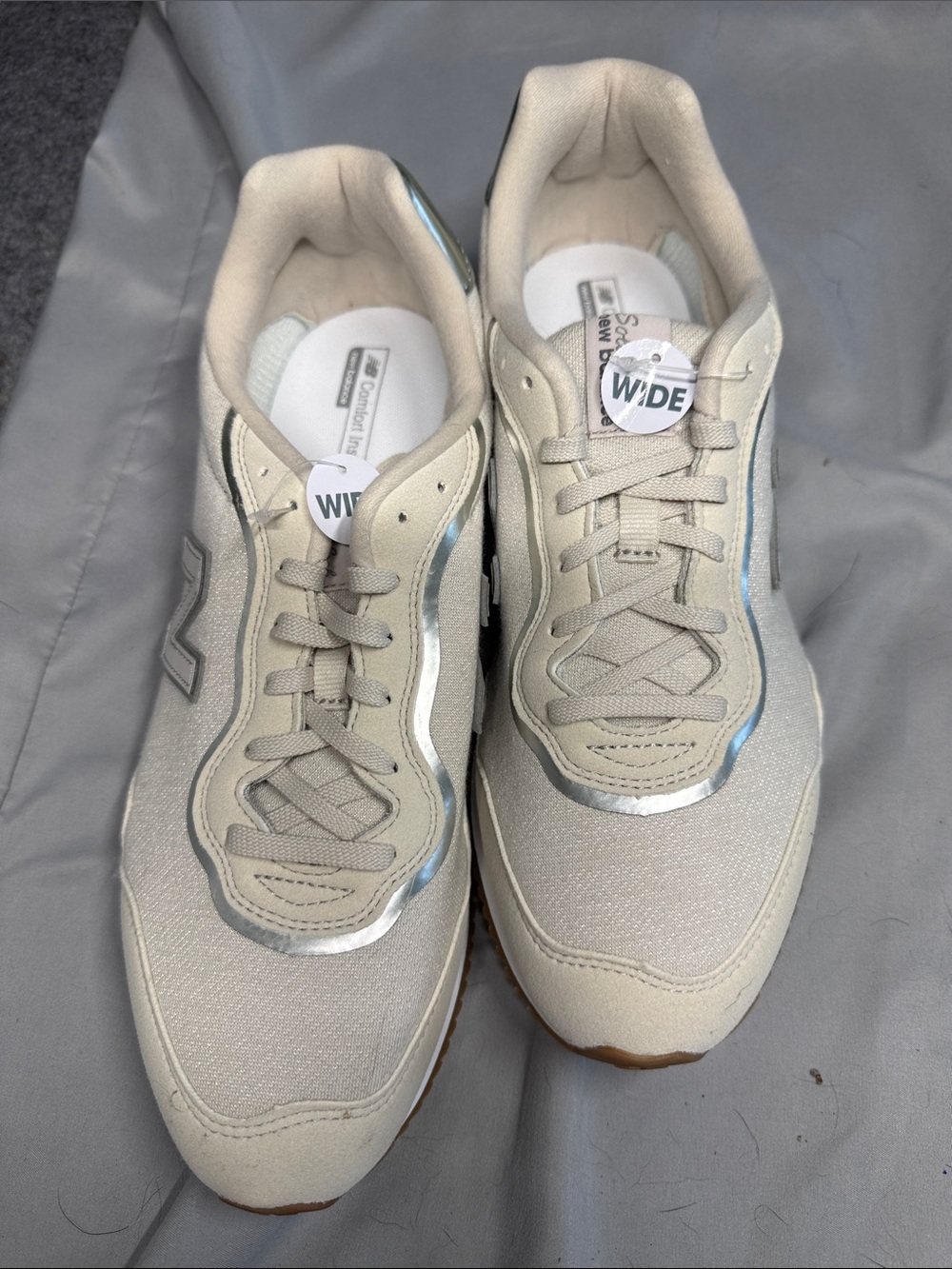 New Balance Cream and Silver Wide Lace-Up Sneakers